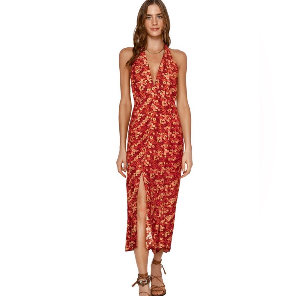 Vix Paula Red Floral Backless Dress